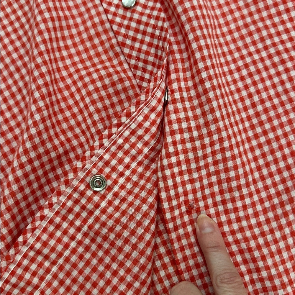 Vintage Wrangler red white plaid western button up down pearl button m gingham - Picture 10 of 10